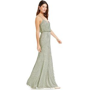 Adrianna Papell Green Sleeveless Bead Blouson Gown